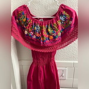 Mexican fiesta dress Pink with Flowers